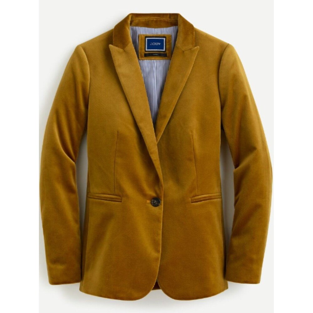 J.Crew Parke Velvet Blazer Women 4 Camel Peak Lapel Cotton Lined Tailored Jacket